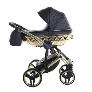 Junama Handcraft Enzo Black & Gold Pram With Isofix – 4 in 1 Luxury Travel System Junama