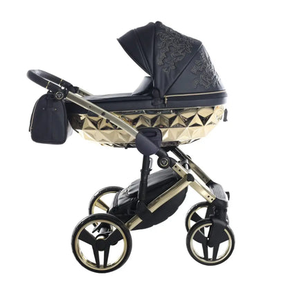 Junama Handcraft Enzo Black & Gold Pram With Isofix – 4 in 1 Luxury Travel System Junama