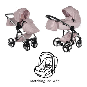 Junama Handcraft Enzo Pink Pram – 3 in 1 Luxury Travel System Junama