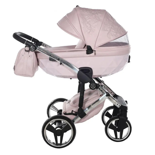 Junama Handcraft Enzo Pink Pram With Isofix Base – 4 in 1 Luxury Travel System Junama