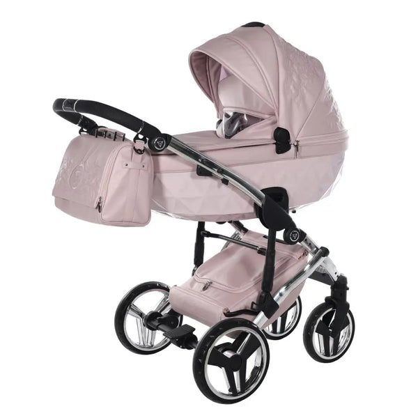 Junama Handcraft Enzo Pink Pram With Isofix Base – 4 in 1 Luxury Travel System Junama