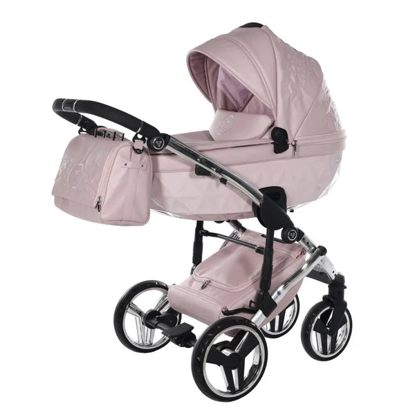 Junama Handcraft Enzo Pink Pram With Isofix Base – 4 in 1 Luxury Travel System Junama