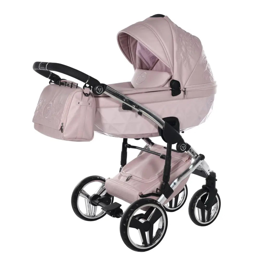 Junama Handcraft Enzo Pink Pram With Isofix Base – 4 in 1 Luxury Travel System Junama