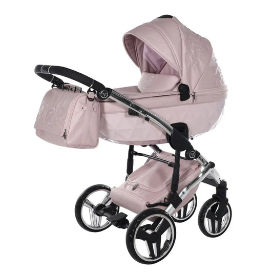 Junama Handcraft Enzo Pink Pram With Isofix Base – 4 in 1 Luxury Travel System Junama