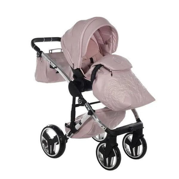 Junama Handcraft Enzo Pink Pram With Isofix Base – 4 in 1 Luxury Travel System Junama