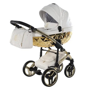 Junama Handcraft Enzo White & Gold Pram – 2 in 1 Luxury Travel System Junama