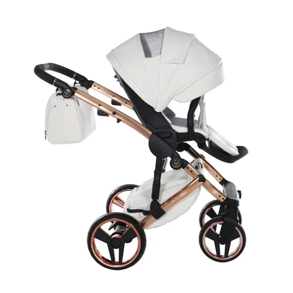 Junama Handcraft Enzo White & Rose Gold Pram – 2 in 1 Luxury Travel System Junama