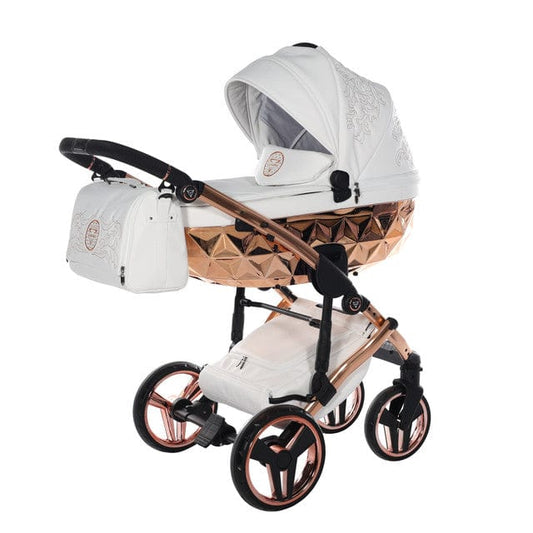 Junama Handcraft Enzo White & Rose Gold Pram – 3 in 1 Luxury Travel System Junama