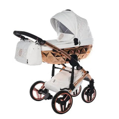 Junama Handcraft Enzo White & Rose Gold Pram – 2 in 1 Luxury Travel System Junama