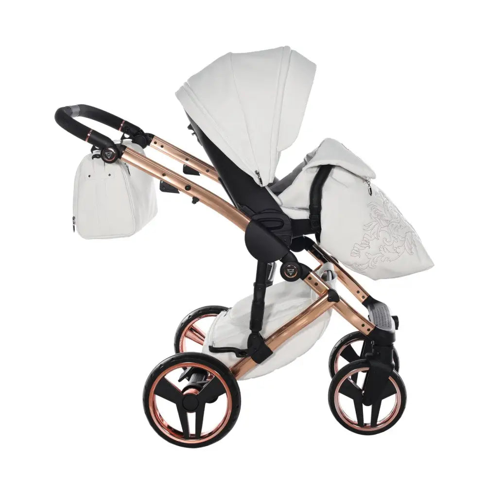 Junama Handcraft Enzo White & Rose Gold Pram – 3 in 1 Luxury Travel System Junama