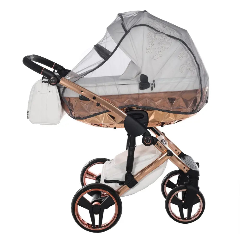 Junama Handcraft Enzo White & Rose Gold Pram – 3 in 1 Luxury Travel System Junama