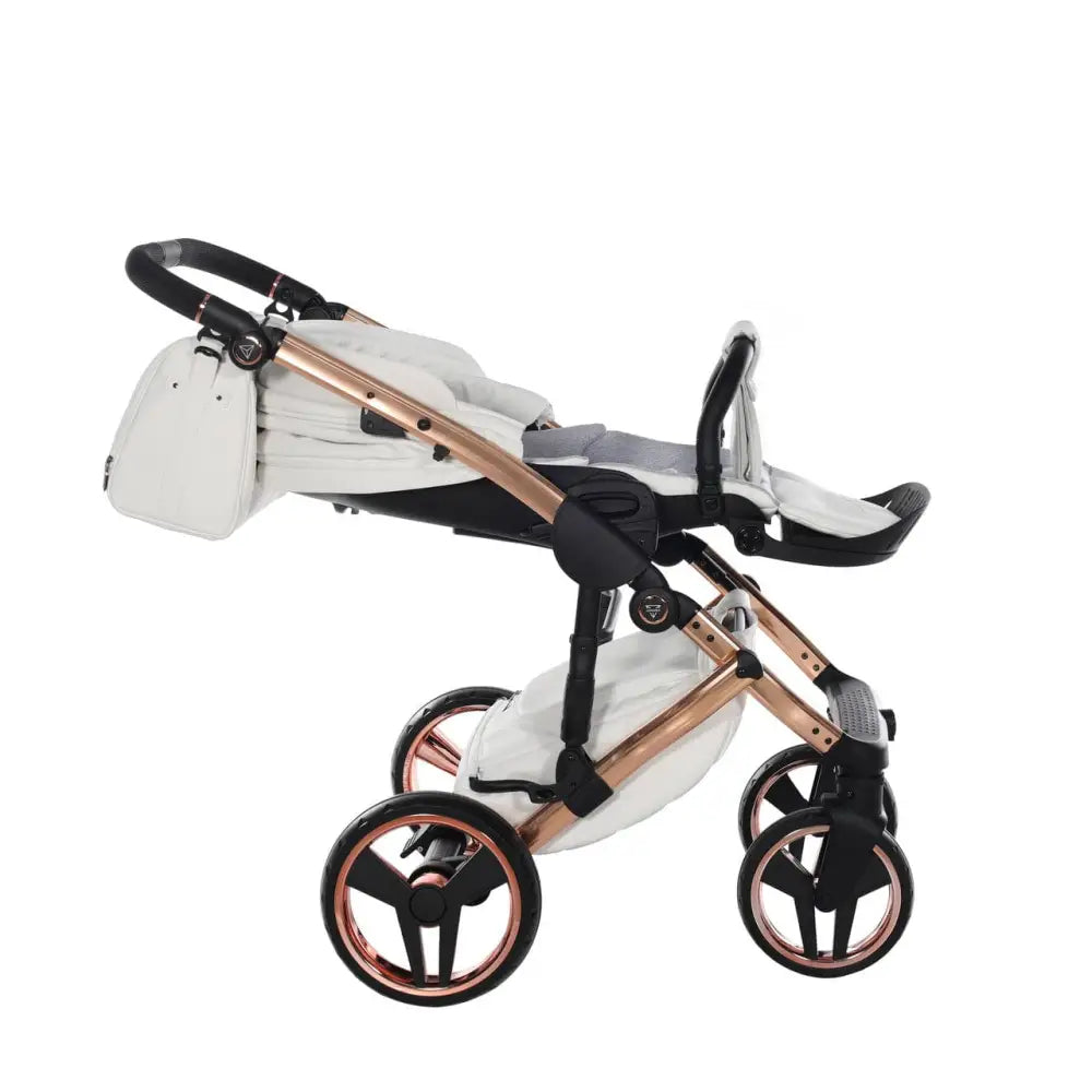 Junama Handcraft Enzo White & Rose Gold Pram With Isofix Base – 4 in 1 Luxury Travel System Junama