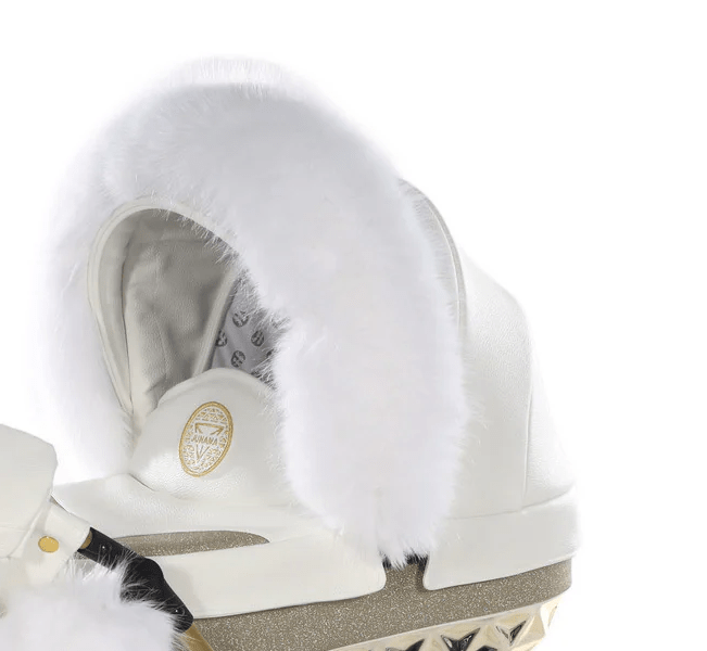 Junama Luxury White Dolls Pram Fur Hood  Junama   