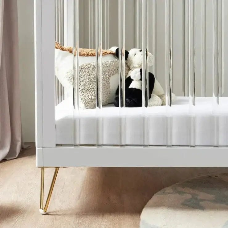 Kimi Acrylic Cot Bed in White and Gold 120cm x 60cm Babymore