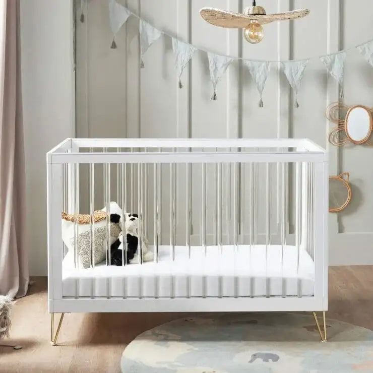 Kimi Acrylic Cot Bed in White and Gold 120cm x 60cm Babymore