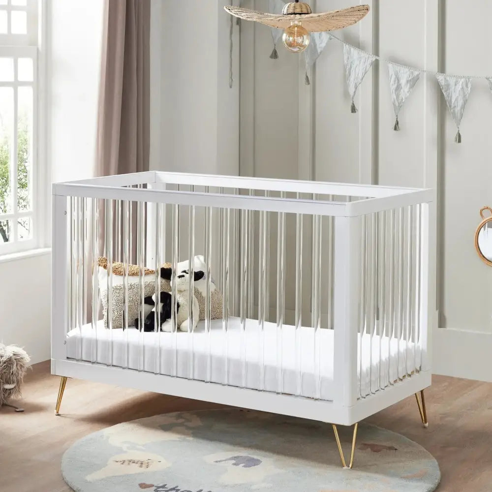 Kimi Acrylic Cot Bed in White and Gold 120cm x 60cm Babymore