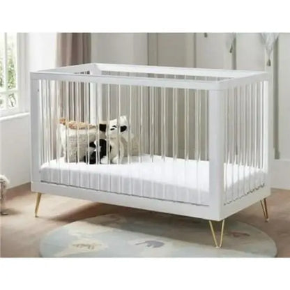 Kimi Acrylic Cot Bed in White and Gold 120cm x 60cm Babymore