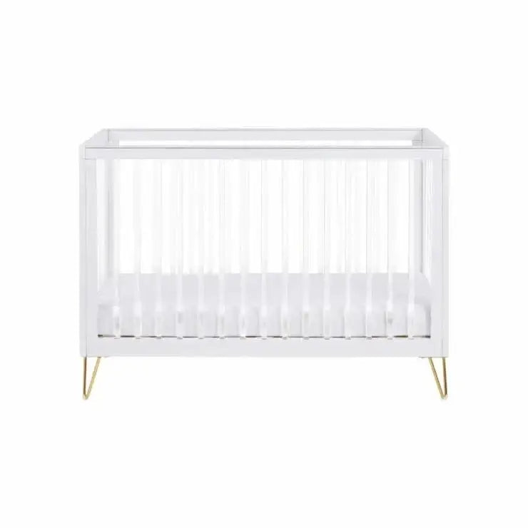 Kimi Acrylic Cot Bed in White and Gold 120cm x 60cm Babymore
