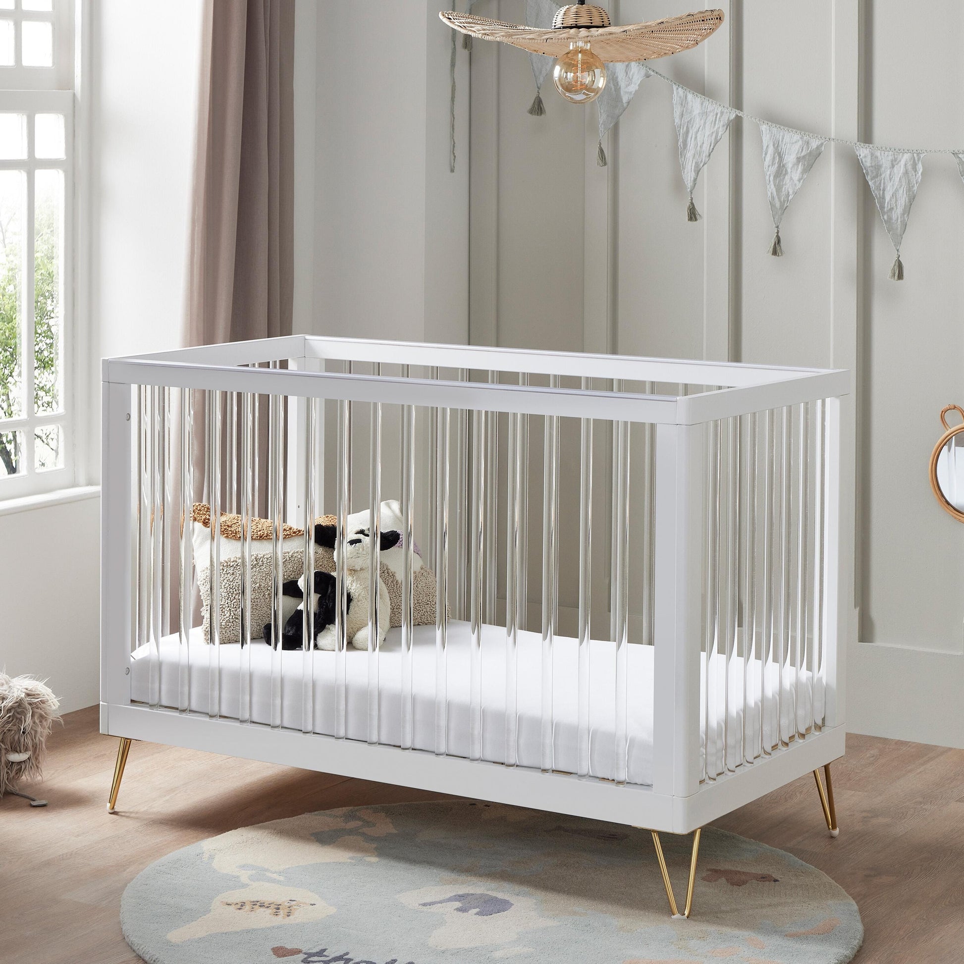 Kimi Acrylic Cot Bed in White and Gold 120cm x 60cm  Babymore   