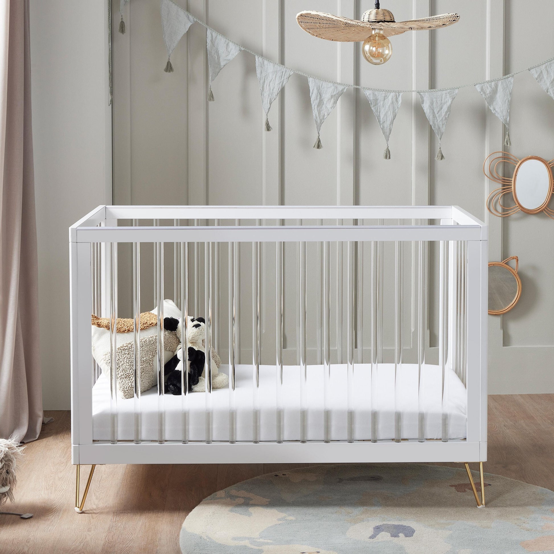 Kimi Acrylic Cot Bed in White and Gold 120cm x 60cm  Babymore   