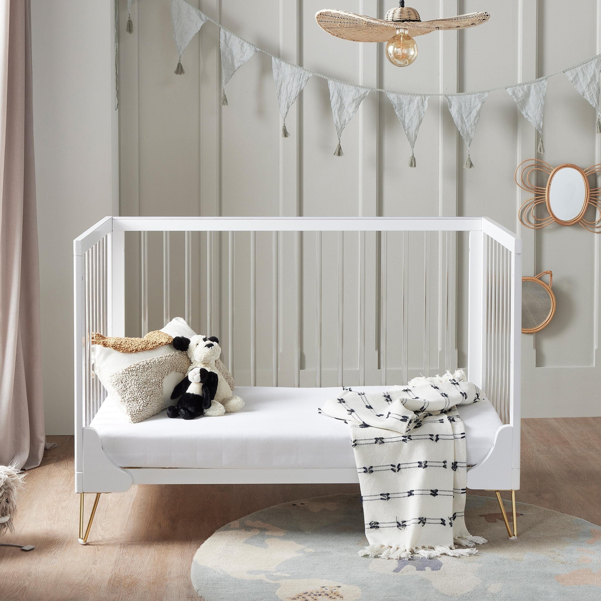 Kimi Acrylic Cot Bed in White and Gold 120cm x 60cm  Babymore   