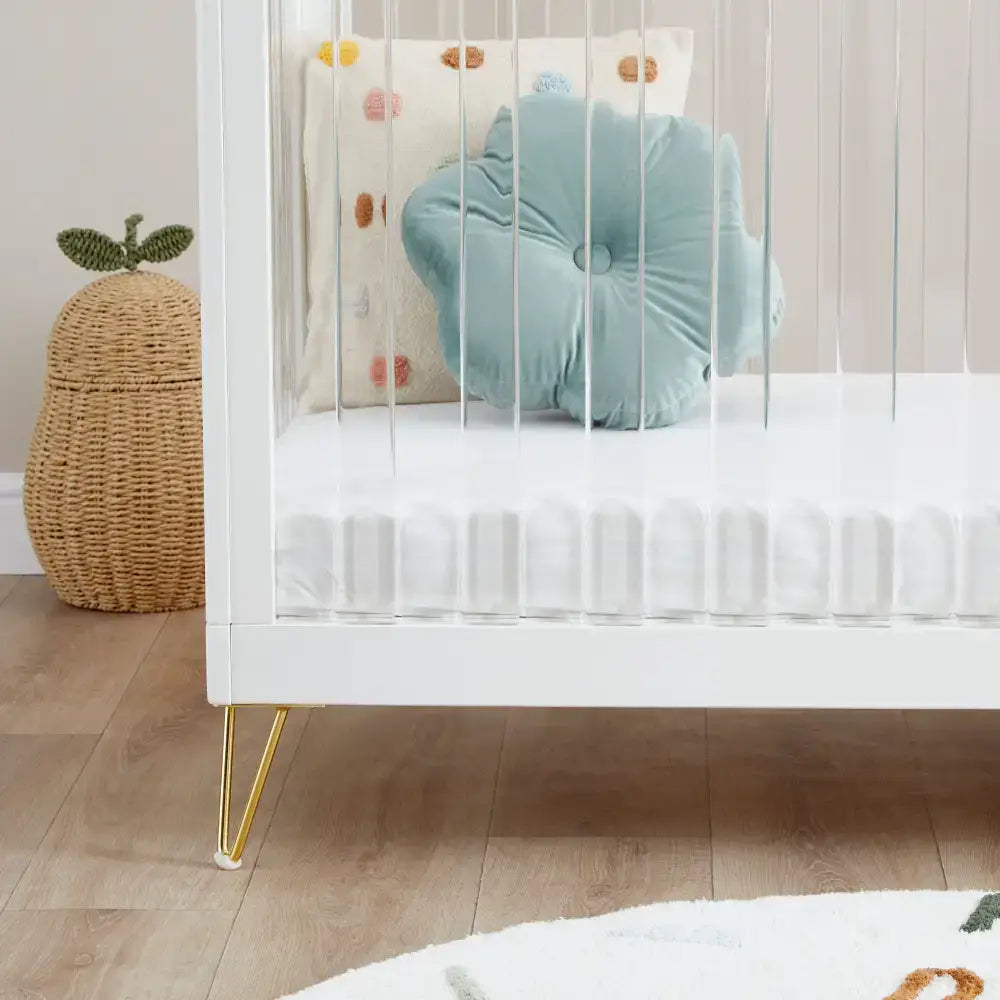 Kimi Acrylic Cot Bed in White and Gold 140cm x 70cm Babymore