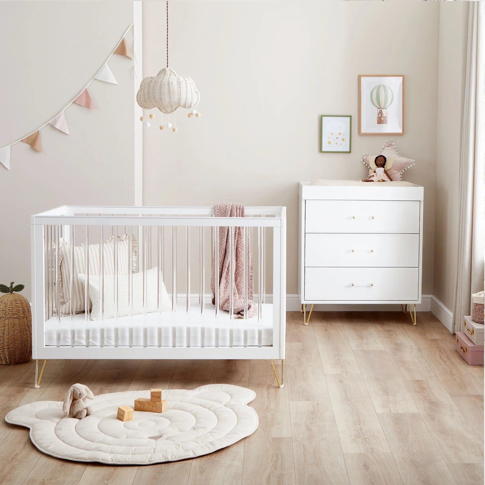 Kimi Acrylic Mini Cot Bed 2 Piece Nursery Furniture Set Babymore