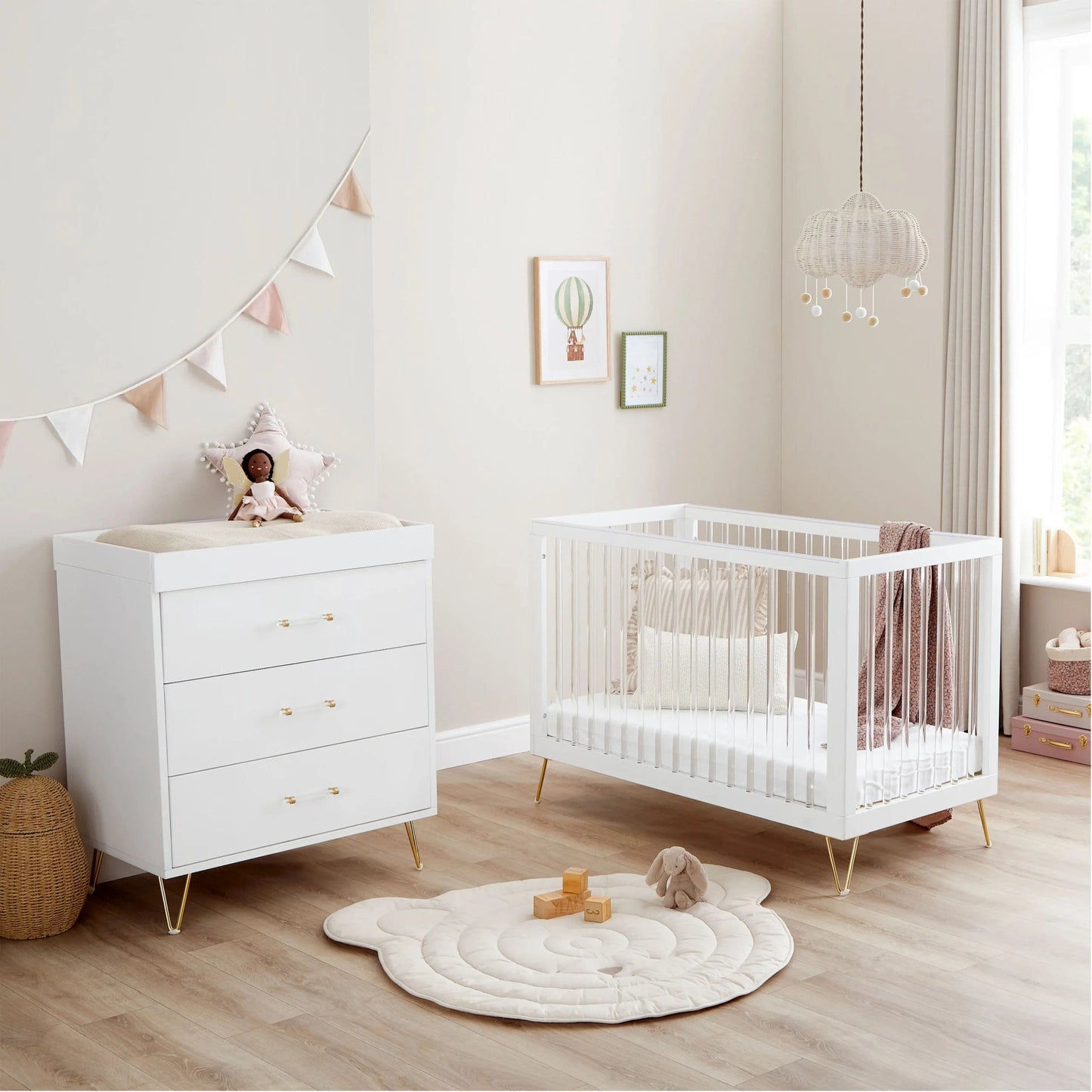 Kimi Acrylic Mini Cot Bed 2 Piece Nursery Furniture Set Babymore