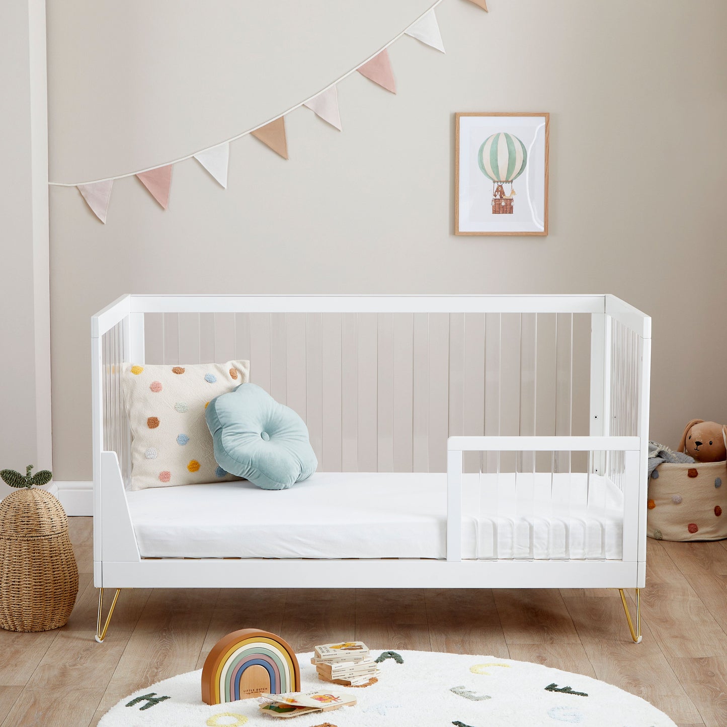 Kimi Acrylic XL 2 Piece Nursery Furniture in White and Gold Babymore