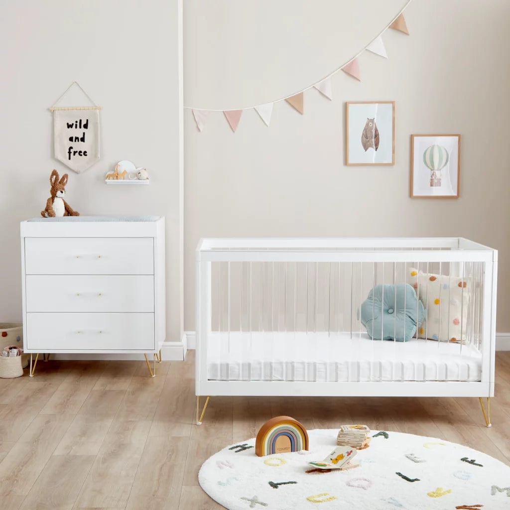 Kimi Acrylic XL 2 Piece Nursery Furniture in White and Gold Babymore