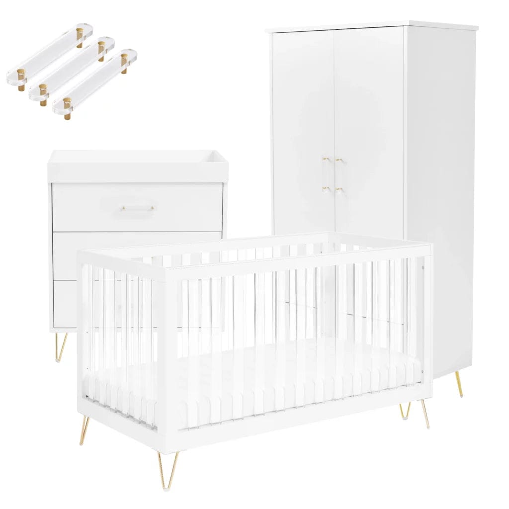 Kimi Acrylic XL 3 Piece Nursery Furniture in White and Gold Babymore