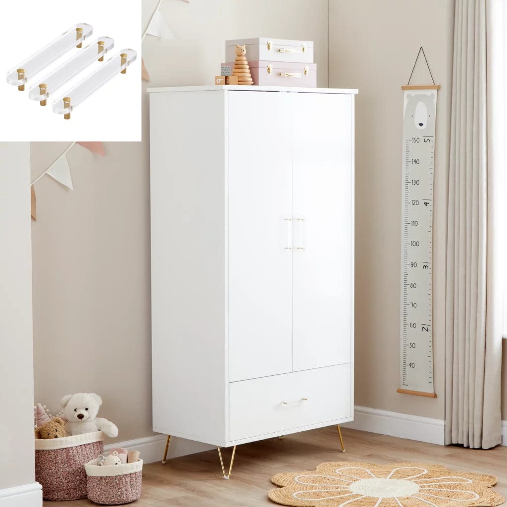 Kimi Acrylic XL 3 Piece Nursery Furniture in White and Gold Babymore