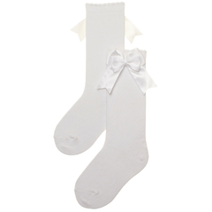 Knee High Baby White Bow Socks