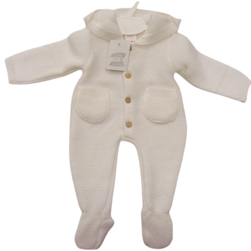 Knitted White Pramsuit with Pocket's General Ninas Y Ninos   