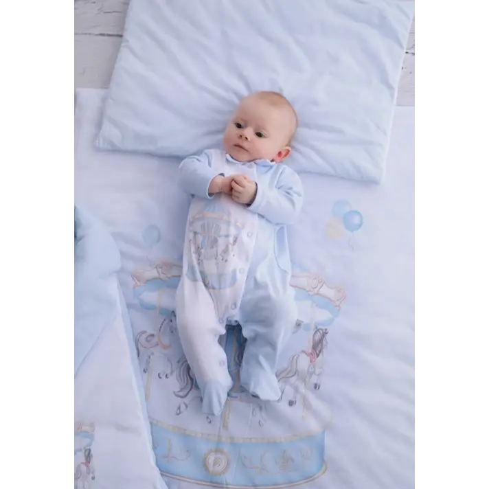 Luxury 5-Piece Blue Baby Bedding Set – Carousel Design | 100% Cotton | Fits Standard Cot