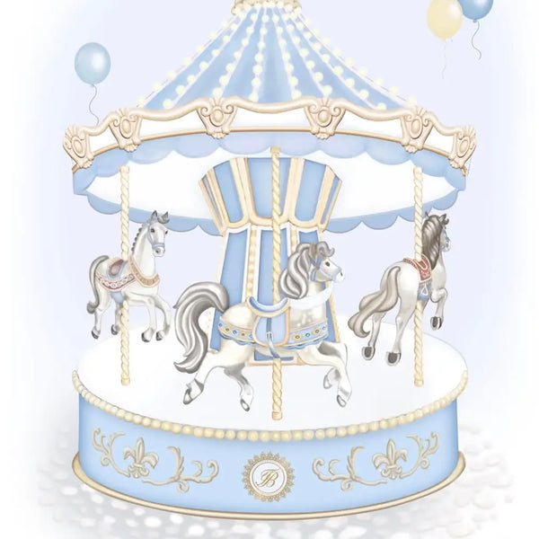Luxury 5-Piece Blue Baby Bedding Set – Carousel Design | 100% Cotton | Fits Standard Cot
