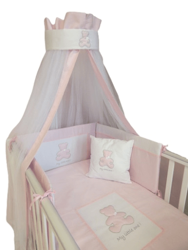 Luxury Cot Bedding Teddy Design in Pink from Baby Oliver Collection  Baby Oliver   