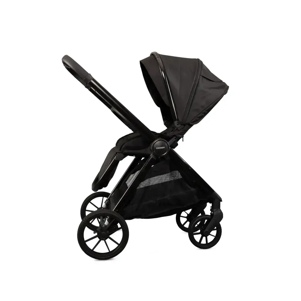 Mee-go Cocoon 4-in-1 Travel System with 360° Spin Car Seat ISOFIX Base & House Stand - Liquorice
