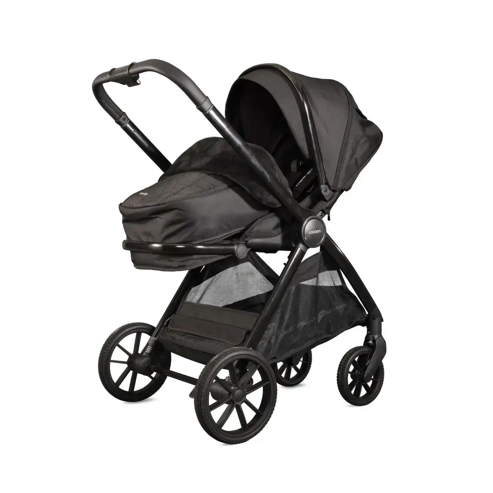 Mee-go Cocoon 4-in-1 Travel System with 360° Spin Car Seat ISOFIX Base & House Stand - Liquorice