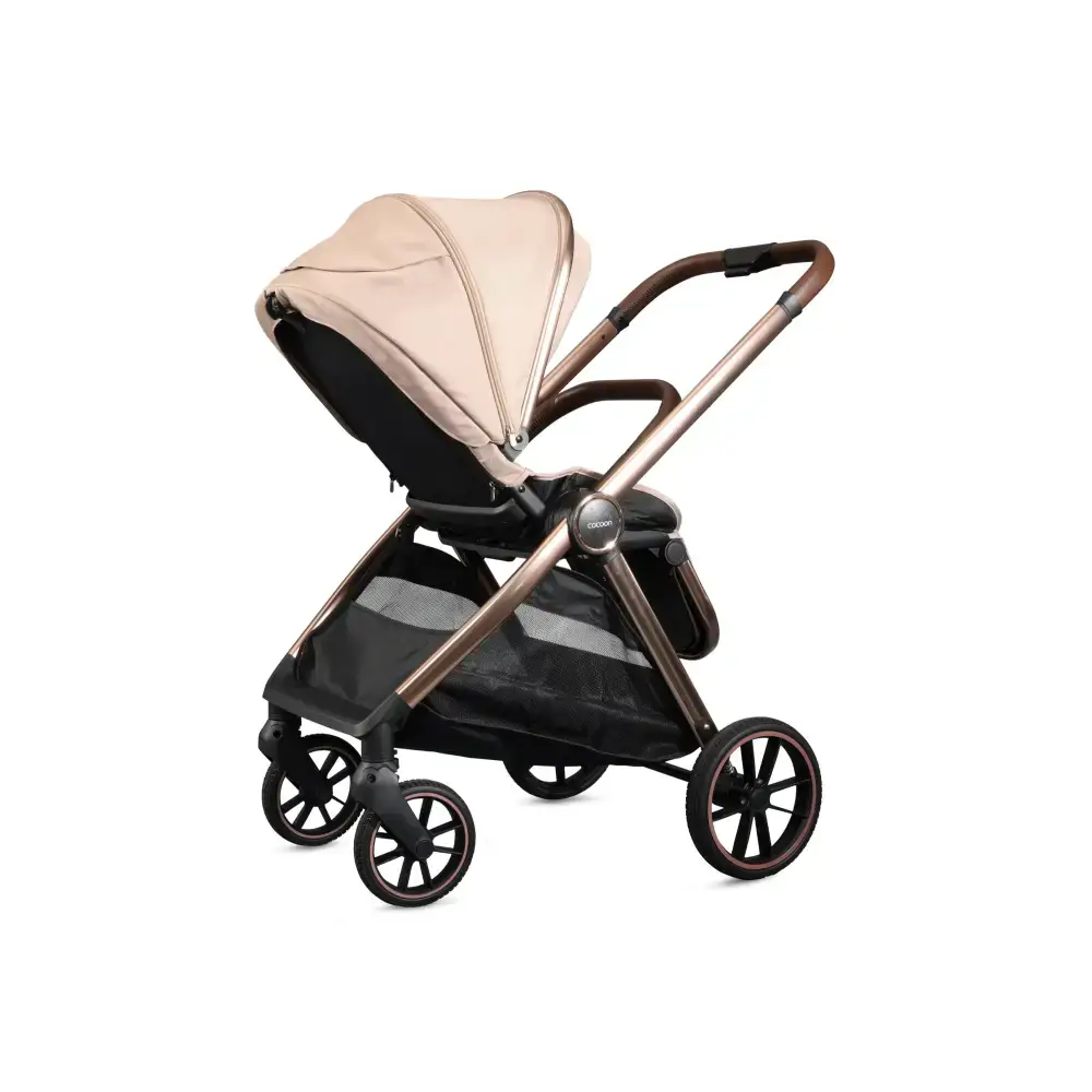 Mee-go Cocoon 4-in-1 Travel System with 360° Spin Car Seat ISOFIX Base & House Stand - Toffee