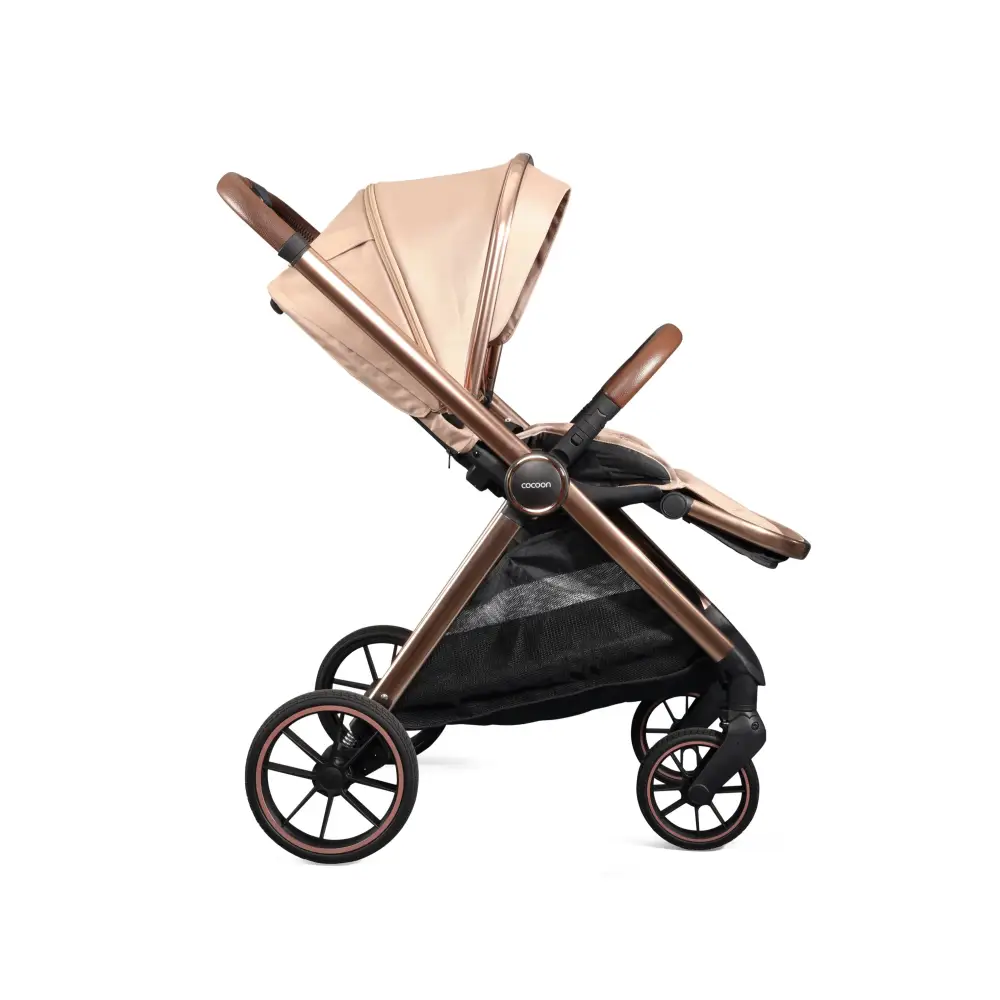 Mee-go Cocoon 4-in-1 Travel System with 360° Spin Car Seat ISOFIX Base & House Stand - Toffee