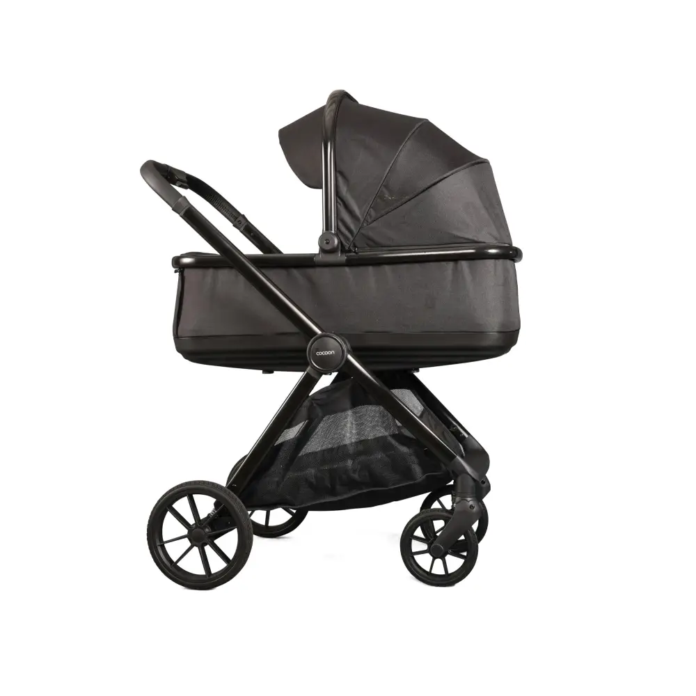 Mee-go Cocoon 4-in-1 Travel System with 360° Spin Car Seat ISOFIX Base & House Stand - Liquorice