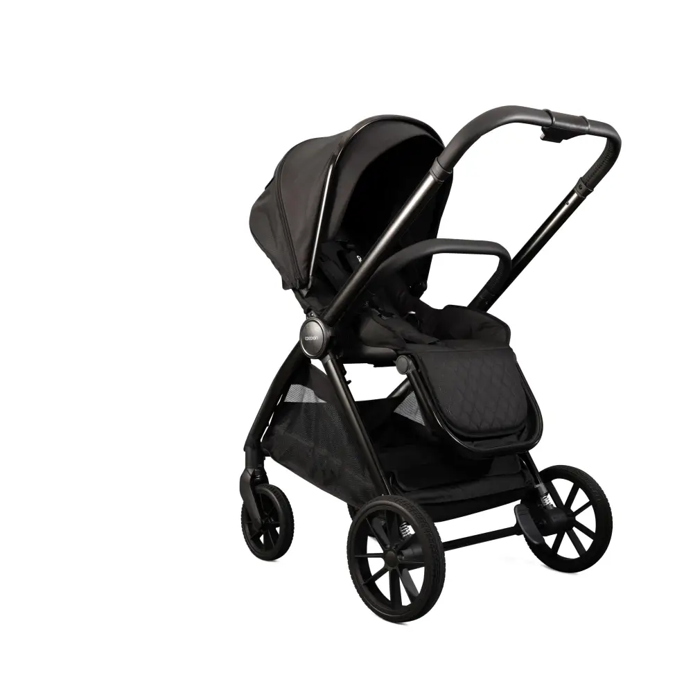 Mee-go Cocoon 4-in-1 Travel System with 360° Spin Car Seat ISOFIX Base & House Stand - Liquorice