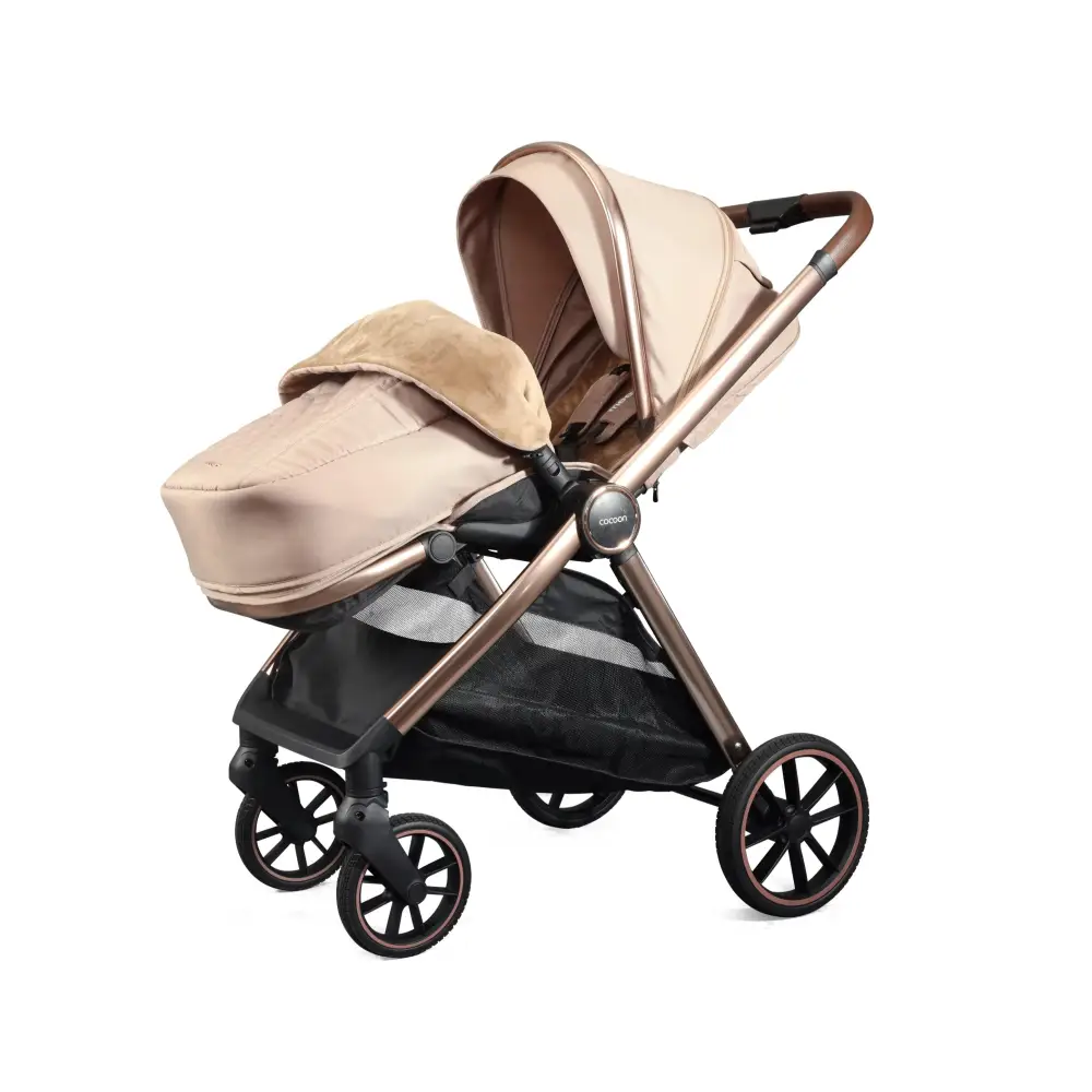 Mee-go Cocoon 4-in-1 Travel System with 360° Spin Car Seat ISOFIX Base & House Stand - Toffee