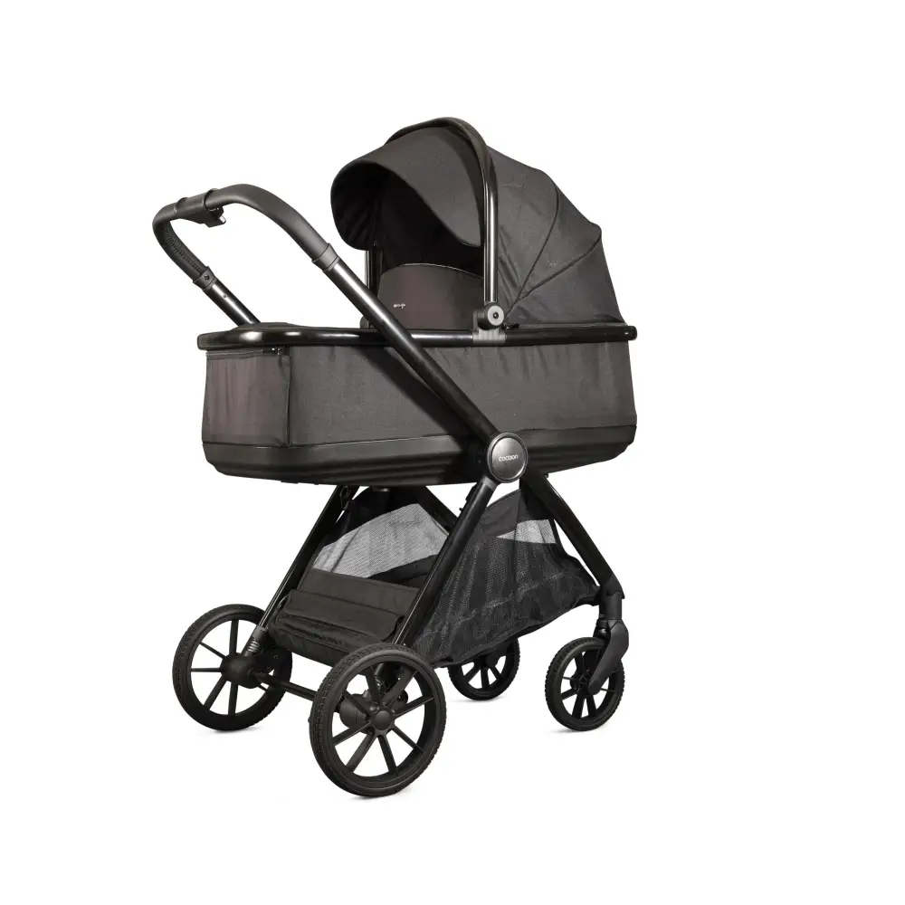 Mee-go Cocoon 4-in-1 Travel System with 360° Spin Car Seat ISOFIX Base & House Stand - Liquorice