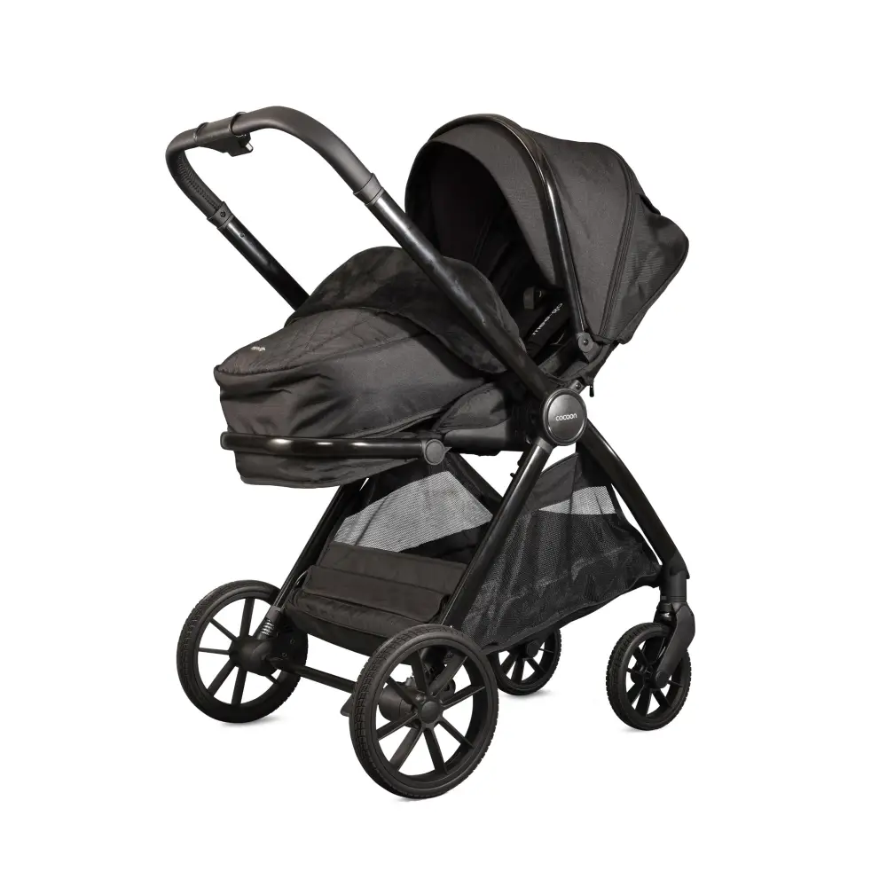 Mee-go Cocoon 4-in-1 Travel System with 360° Spin Car Seat ISOFIX Base & House Stand - Liquorice