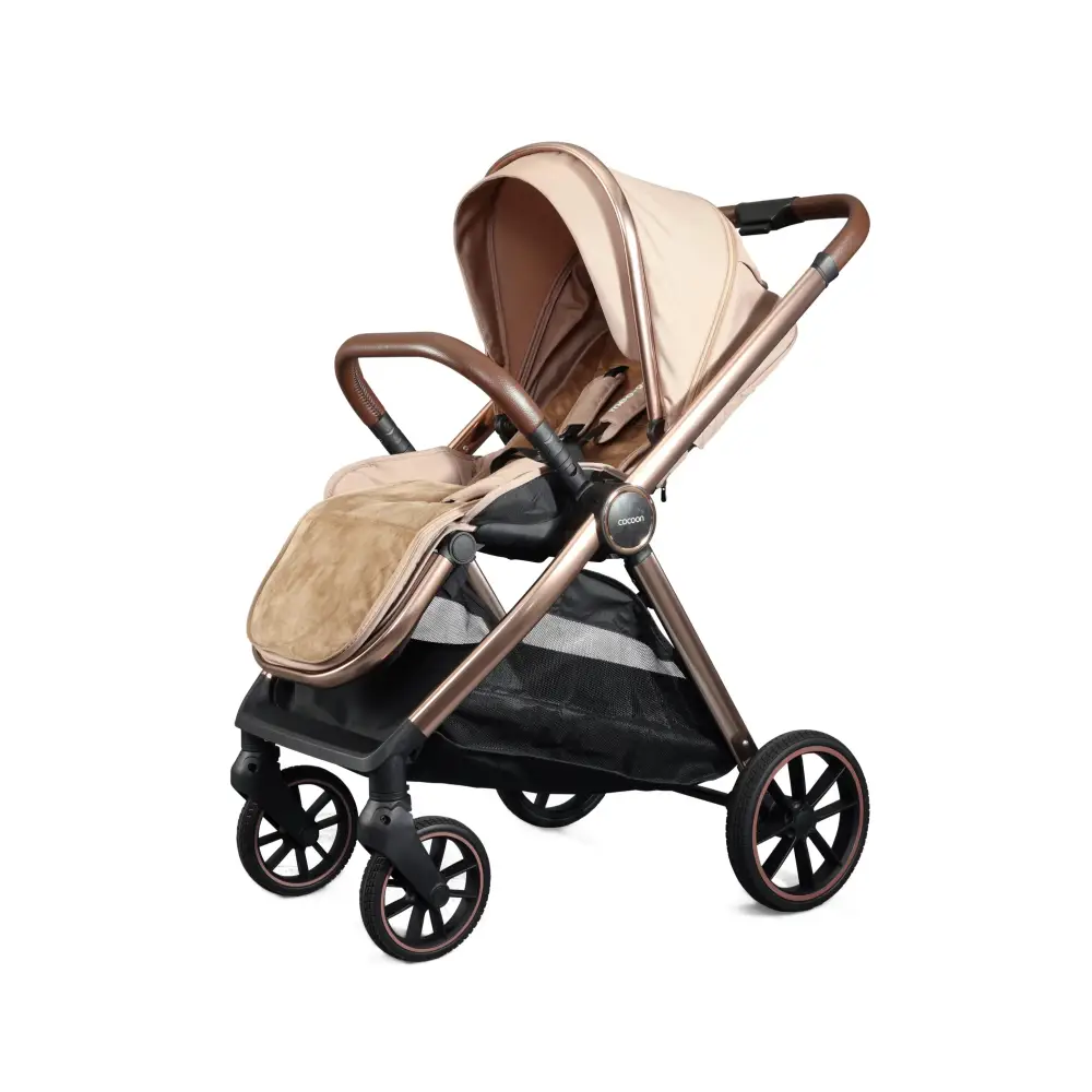 Mee-go Cocoon 4-in-1 Travel System with 360° Spin Car Seat ISOFIX Base & House Stand - Toffee