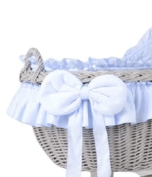 MJ Marks Bianca Grey and Blue Wicker Crib with Bedding - Heart Wheels  Mj Marks   