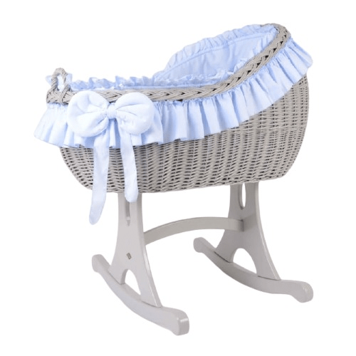 MJ Marks Bianca Grey Wicker Rocking Crib with Blue Bedding  Mj Marks   