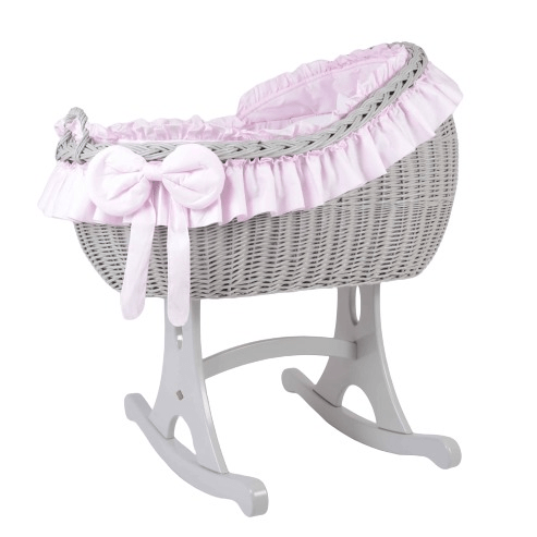 MJ Marks Bianca Grey Wicker Rocking Crib with Pink Bedding  Mj Marks   